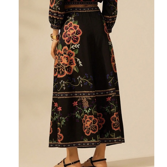 Boho Floral Print Stretchy Waist Pockets Midi Skirt - Picture 4 of 8